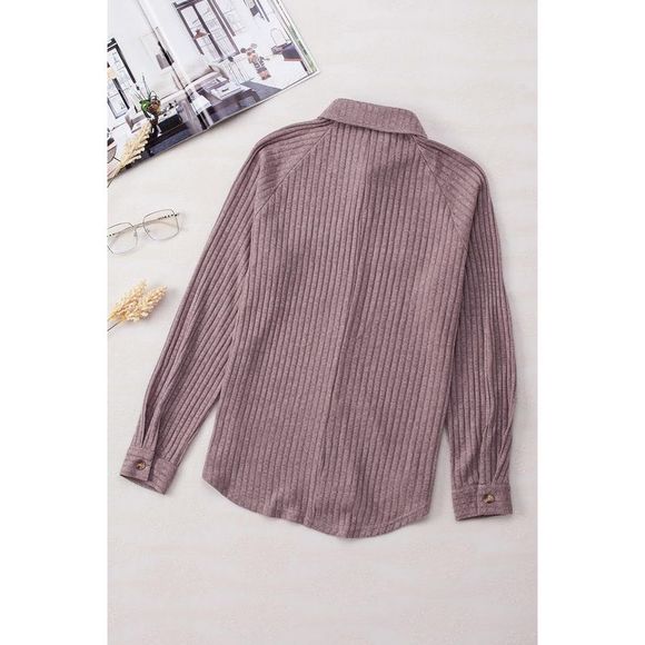 Azura Exchange  Purple Button Flap Pocket Ribbed Knit Shacket - Picture 10 of 15